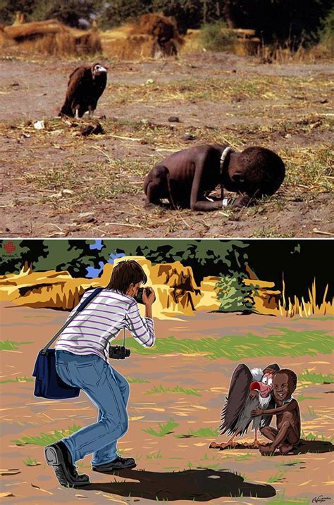 fake photo of vulture watching starving child|kevin carter famous photo.